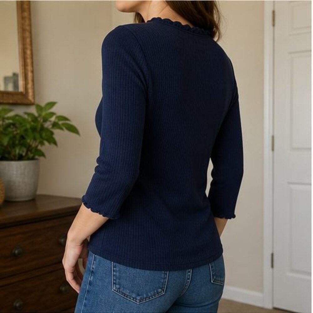 Navy Ruffle Blouse - Picture 3 of 6